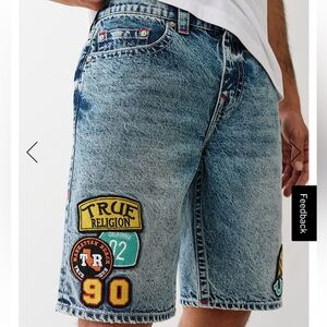 True Religion Acid Wash Patches Denim Short